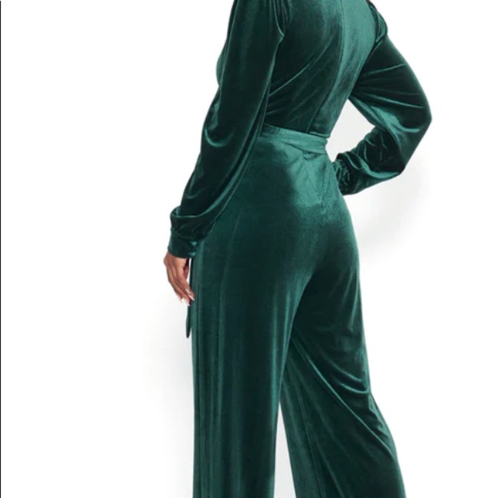 Bebe Deep V Velvet Jumpsuit size L NWT